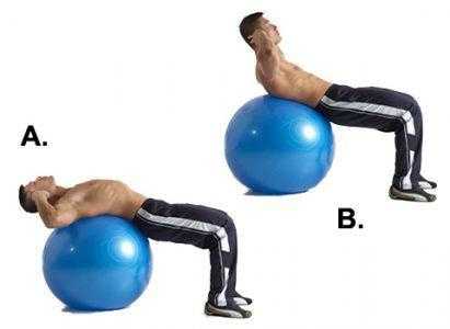 Скручивание на шаре для упражнений, вес тела.